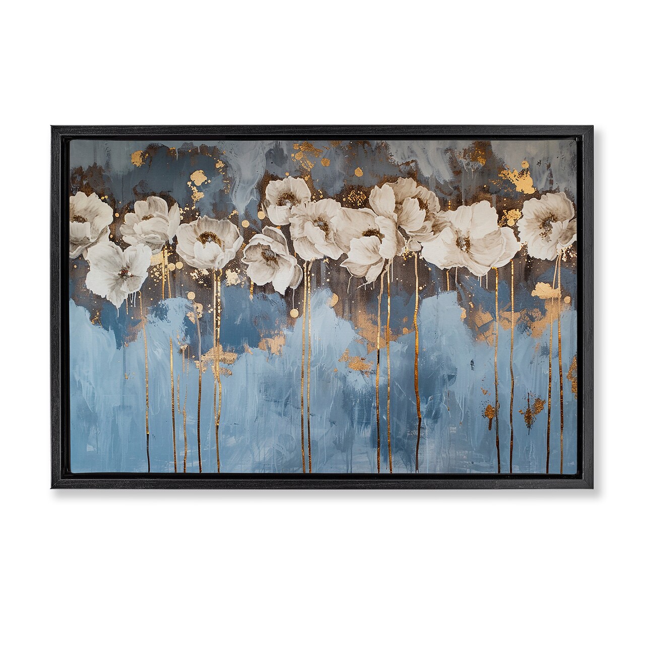 Stupell Industries Gold Drip Peonies Floater Framed Canvas Wall Art Design by LSR Design Studio